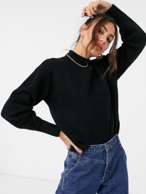 & Other Stories Round Neck Balloon Sleeve Sweater In Black