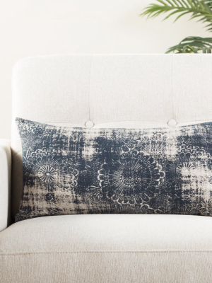 Holi Damask Indigo & Gray Throw Pillow