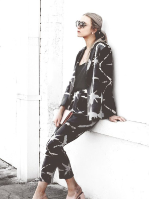 Silk And Modal Suit In Black & Grey Tie Dye