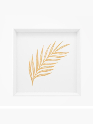 Gold Feathered Palm Leaf Framed Canvas Print