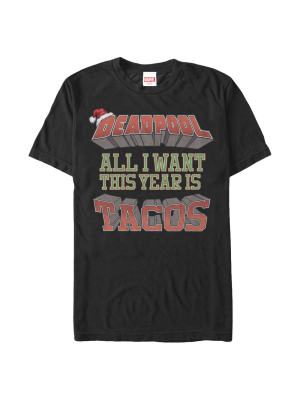 Men's Marvel Christmas Deadpool Wants Tacos T-shirt