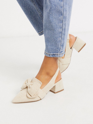 Asos Design Salsa Slingback Mid-heels With Bow In Natural Fabrication