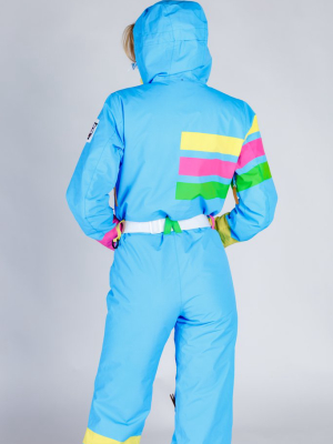 The Bluebird | Womens Bright Teal Retro 80s Ski Suit