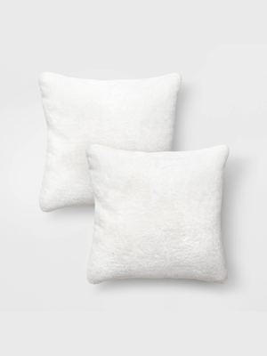 2pk Square Faux Fur Throw Pillow