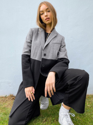 French Connection Color Block Coat In Black And Gray