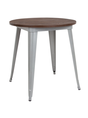 Flash Furniture 26" Round Metal Indoor Table With Rustic Wood Top