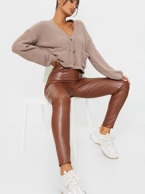 Chocolate Faux Leather Pintuck Detail Leggings