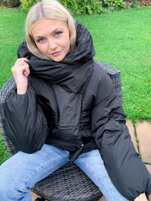 Stradivarius High Neck Padded Jacket In Black