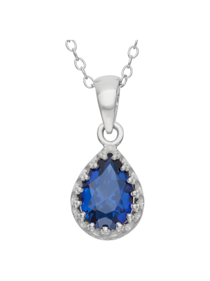 Pear-cut Sapphire Crown Pendant In Sterling Silver