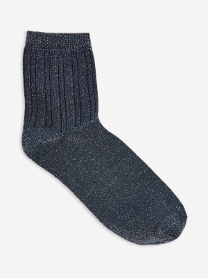 Navy Ribbed Glitter Socks