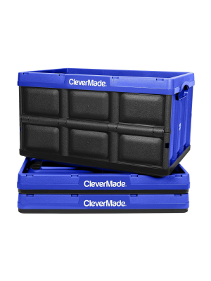 Clevermade Durable Plastic Stackable Organization 62l Collapsible Storage Bins, Royal Blue (3-pack)