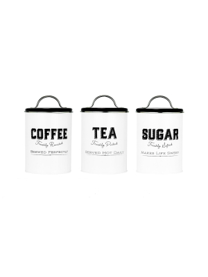 Amici Home Country Cottage Metal Canisters, Assorted Set Of 3 (coffee, Tea, Sugar)