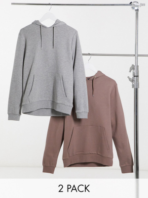 Asos Design Hoodie 2-pack In Gray Marl And Taupe