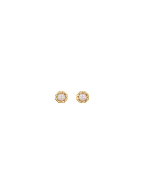 Petite Crown Bezel Pearl Earrings