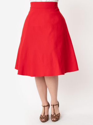 Unique Vintage Plus Size Retro Red Stretch Vivien Swing Skirt