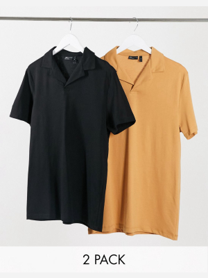 Asos Design 2 Pack Organic Jersey Polo With Revere Collar