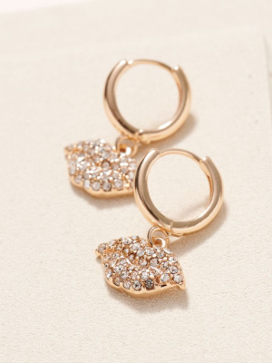 Gold/rhodium Plated Lips Shape Charm Hoop Earrings