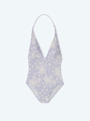 The Halter Plunge - Vintage Floral In Lavender