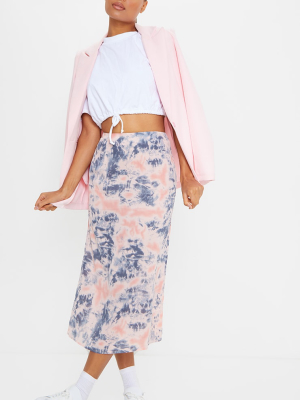 Pink Tie Dye Woven Midi Skirt