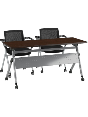 Bush Business Furniture Training Room Table W/2 Folding Chairs 23.35 X 59.45 Mocha Cherry Ftr001mr