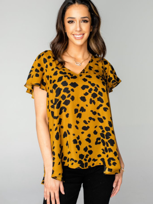 Buddylove Avril Flutter Sleeve V-neck Top - Poker