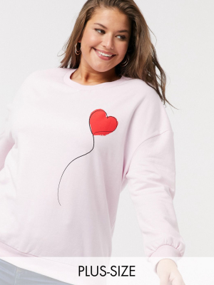 Wednesday's Girl Curve Relaxed Sweatshirt With Heart Balloon Print