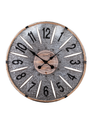 28" X 28" Gillion Industrial Raw Wood And Galvanized Metal Decorative Wall Clock Brown - Aiden Lane
