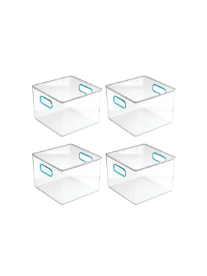 Mdesign Plastic Storage Desk Organizer Bin For Home, Office, 4 Pack - Clear/blue