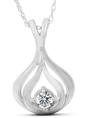 Pompeii3 Solitaire 1/10 Ct Diamond Pendant Necklace 10k White Gold