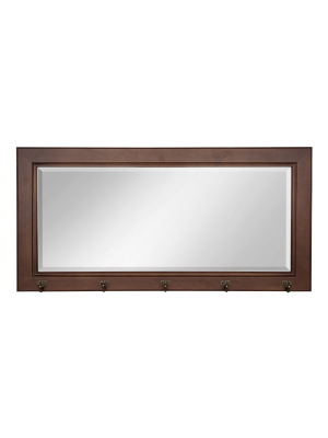 36" X 2" Pub Mirror With Metal Hooks Walnut Brown - Designovation