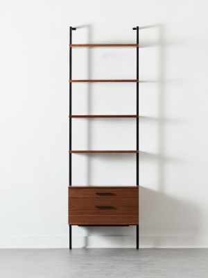 Helix 96" Walnut Bookcase With 2 Drawers