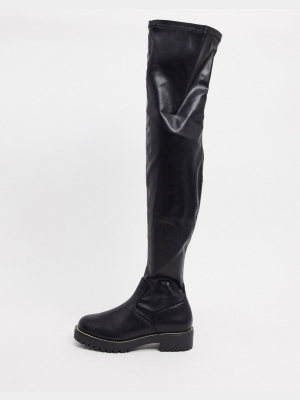 Asos Design Kate Flat Over The Knee Boots In Black