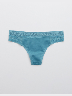 Aerie Queens Lace Cotton Thong Underwear