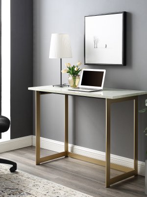 42" Contemporary Modern Faux Marble Computerwriting Desk White Marble/gold - Saracina Home