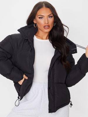 Black Toggle Detail Puffer Jacket