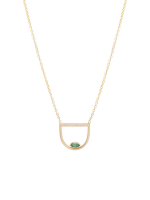 14k Pave Diamond And Emerald Horizon Necklace