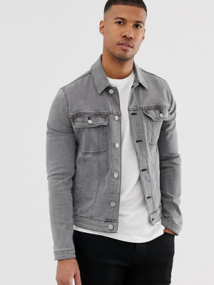Asos Design Skinny Denim Jacket In Gray