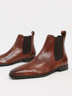 River Island Square Toe Chelsea Boots In Brown