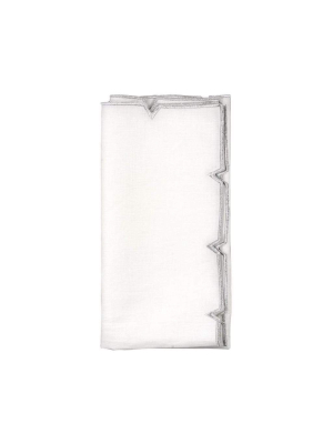 Kim Seybert Divot Napkin In White & Silver - Set Of 4