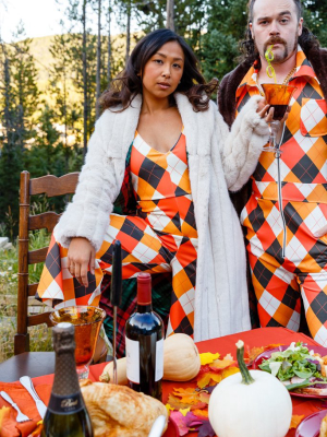 The After Nap Delights | Thanksgiving Orange Plaid Jumpsuit