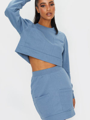 Blue Pocket Detail Sweat Mini Skirt