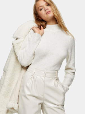 Ivory Boxy Cropped Knitted Sweater