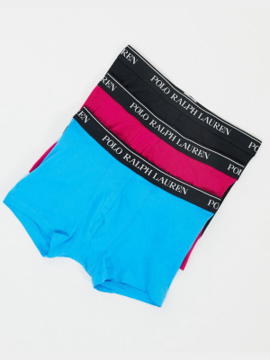Polo Ralph Lauren 3 Pack Trunks In Black/blue/pink With Logo Waistband