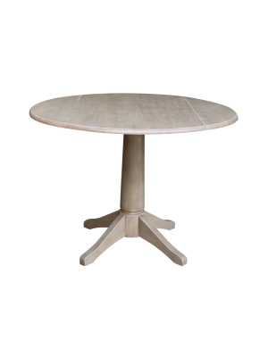 Alexandra Round Dual Drop Leaf Pedestal Table Washed Gray Taupe - International Concepts