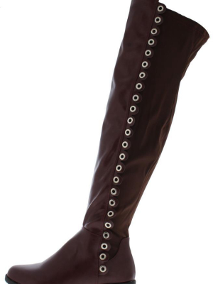 Fifty56 Wine Side Grommet Over The Knee Boot