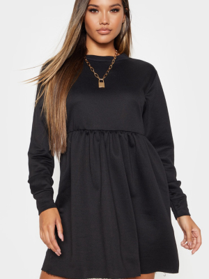 Black Sweat Long Sleeve Smock Dress