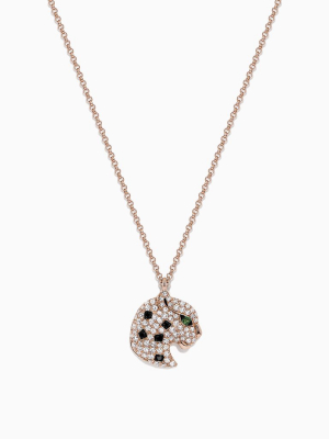 Effy Signature 14k Rose Gold Diamond & Tsavorite Panther Pendant, 0.31 Tcw