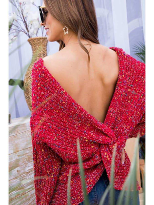 Main Strip Red Multi Polka Dot Twist Front Or Back Sweater