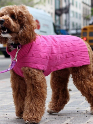 Cableknit Cashmere Dog Sweater, Hot Pink