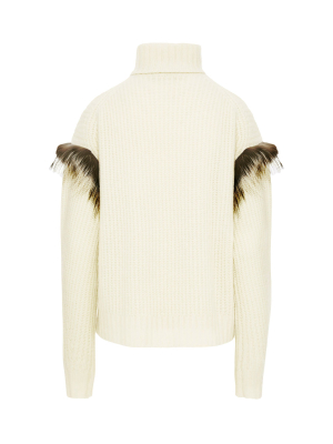 Fur-trimmed Ribbed-knit Cashmere-silk Turtleneck Sweater